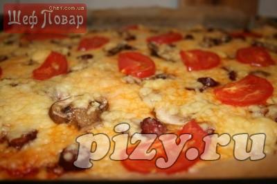 Рецепты пиццы - Пицца с охотничьими сосисками (на слоеном тесте)